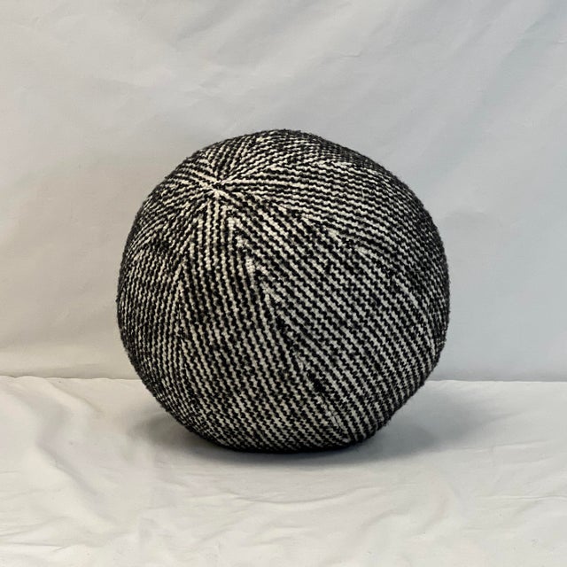 Custom-tailored 13” diameter ball pillow in black and white woven fabric. New feather/down insert included. New never used...