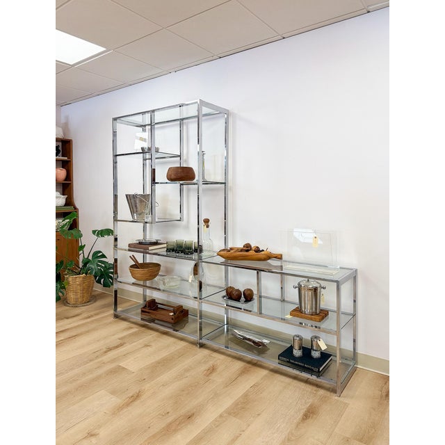 Rare Milo Baughman Style Chrome Glass Etagere Display Shelf Vintage MCM Shelving For Sale In Tampa - Image 6 of 12