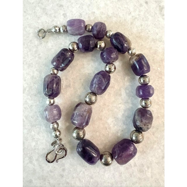 2020s Pre-Columbian Hand Carved Amethyst Beads With Silver Spacers Restrung Necklace For Sale - Image 4 of 6