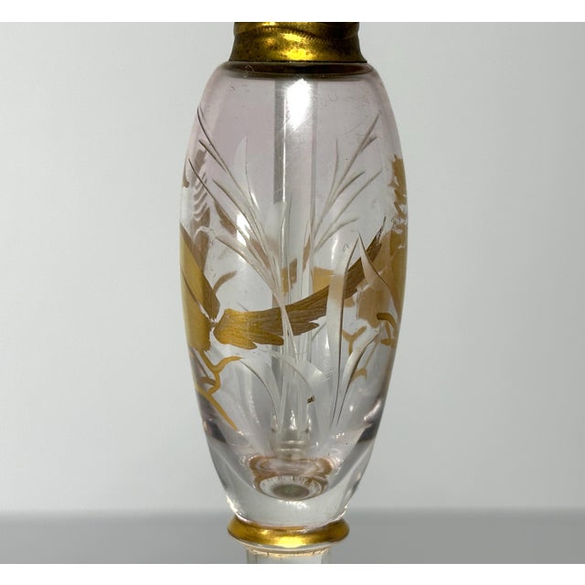 Early 20th Century DeVilbiss Art Deco Perfume Bottle: Gold Gilt Floral Etchings, c. 1920s For Sale - Image 5 of 10