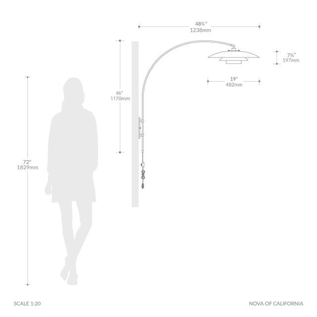 Metal Rancho Mirage Wall Mounted Arc Lamp, Fleur Matte Black/Silver Shade, Black Body For Sale - Image 7 of 7