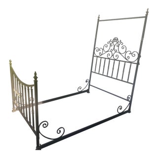 1980s Vintage Wrought Iron 4 Poster Bed Full Black Gold French Gothic Ornate Fleur De Lis For Sale