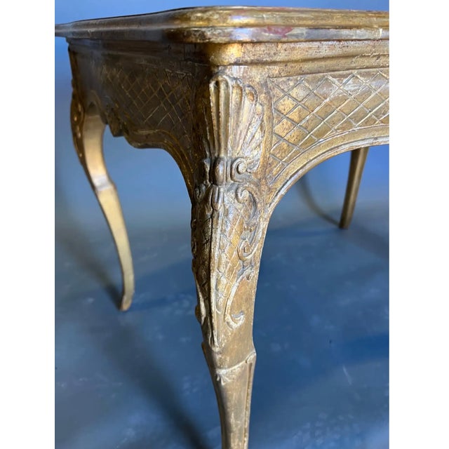 Late 19th Century French Gold Giltwood and Parquetry Top Table For Sale - Image 4 of 7