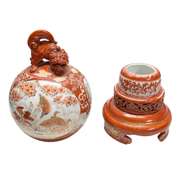 Mid 19th Century Meiji Period Japanese Kutani Porcelain Koro and Kylin Dog Globular Cover For Sale - Image 10 of 12