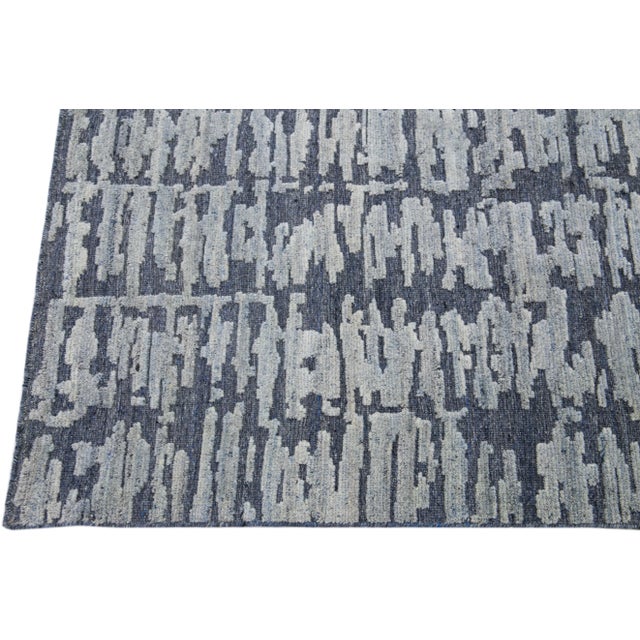 Blue Contemporary Berwyn Handmade Texture Wool Rug For Sale - Image 4 of 8