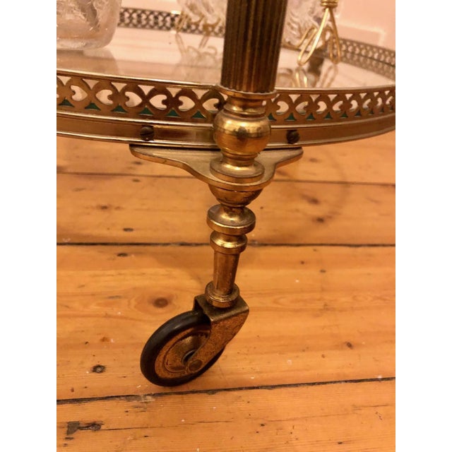 1950s Antique Style Round Brass Bar Cart with Smoked Glass Tops, 1950s For Sale - Image 5 of 15
