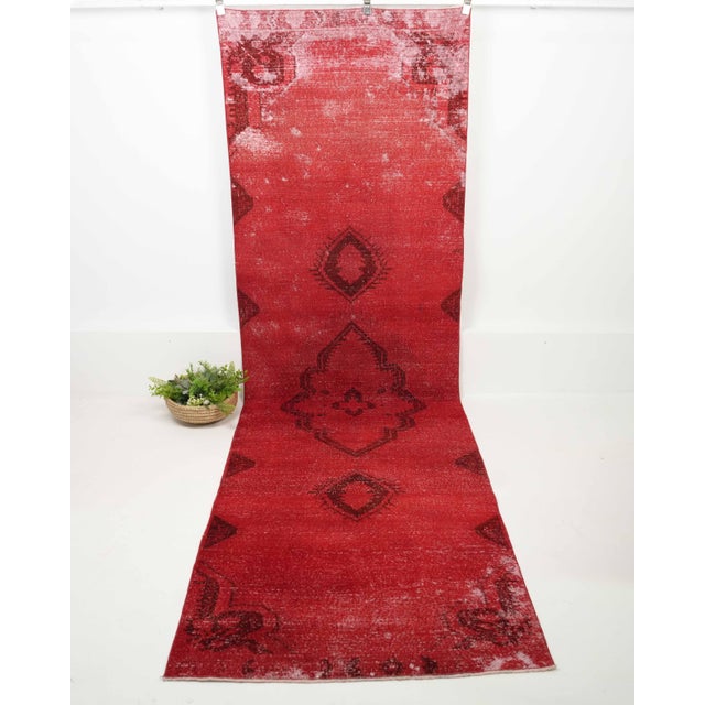 1970s Vintage Turkish Handmade Wool Cotton Red Runner Rug For Sale - Image 10 of 11