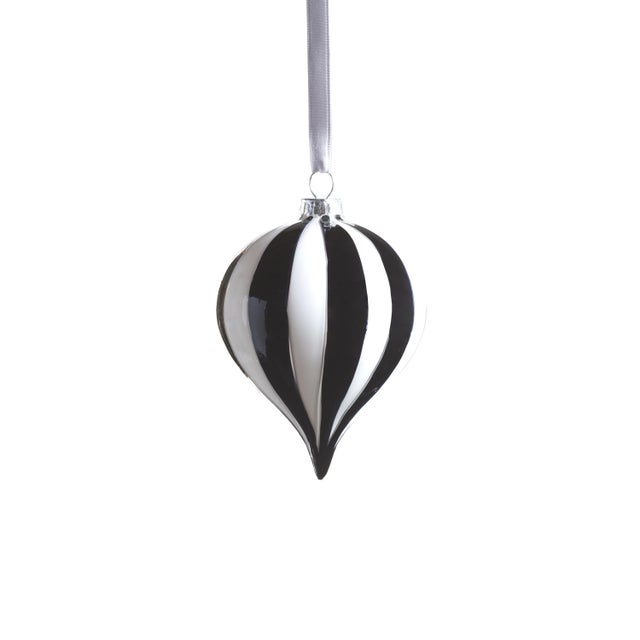 The Monochrome Stripe Glass Hanging Holiday Ornaments bring a touch of modern elegance to your festive decor. Each...
