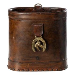 Vintage Leather Magazine Holder or Waste Paper Bin For Sale