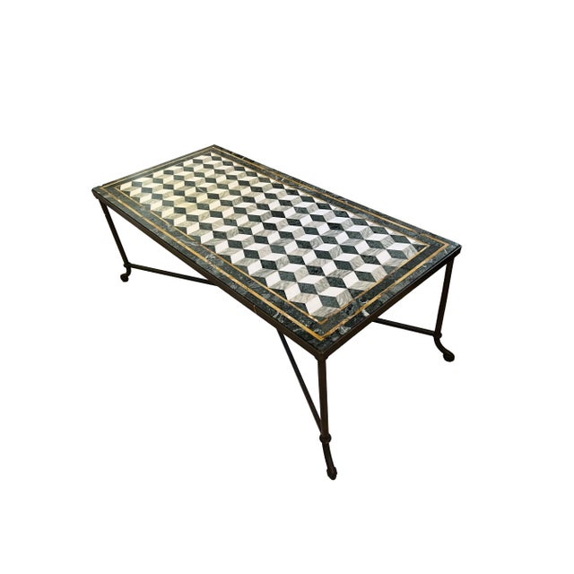 Cocktail Table With Geometric Marble Mosaic Inlay Top For Sale In Phoenix - Image 6 of 6