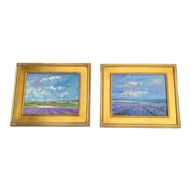 A Pair of Gilded Framed French Landscape Paintings For Sale