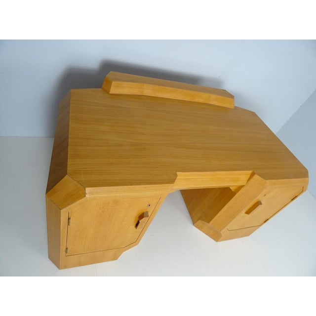 Tan Anthroposophical Desk with Armrest Chair attributed to Felix Kayser, Set of 2 For Sale - Image 8 of 18