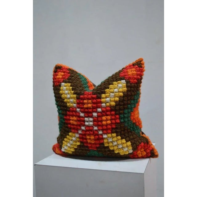 Reclaimed Swedish Mid-Century Geometric Needlework Custom Pillow 12x12 In. For Sale - Image 4 of 4