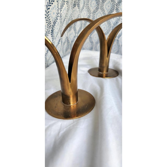 Pair of Vintage 1950s Yastad Metall Mid-Century Brass Candlestick Holders For Sale - Image 9 of 12