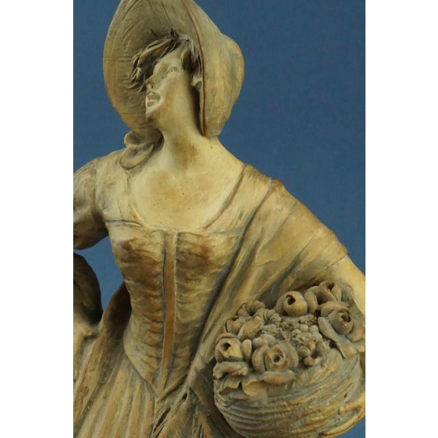 20th Century Terracotta Sculpture of Lady in 18th Century Clothes with a Basket of Flowers by G. Launeck, Austria, Early 1900s For Sale - Image 11 of 18