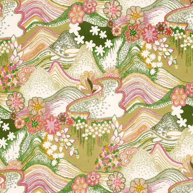 Schumacher Sample - Schumacher X Clements Ribeiro Daisy Chain Fabric in Green & Pink For Sale - Image 4 of 4