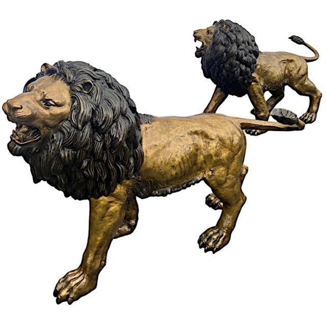 Pair of Monumental Bronze Lions For Sale In Louisville - Image 6 of 10