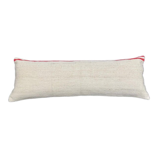 Turkish Hemp Pillow Cushion Natural Beige Red Cushion Cover 14"x40" For Sale