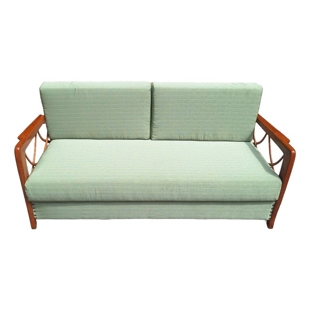 Sofa Bed in Wood and Green Fabric from Paolo Buffa, 1940s For Sale