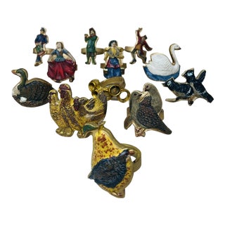 Christmas Decor Vintage Holiday “12 Days of Christmas" Hand Painted Napkin Rings - Set of 12 For Sale