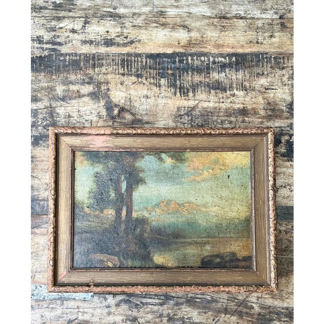 Mid-Century Modern Vintage Landscape Oil Painting in Gilt Frame For Sale - Image 3 of 10