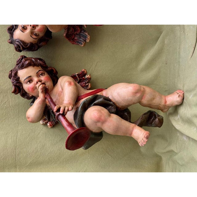Baroque Musical Angels in Carved and Polychromed Wood by Arte Granda, Set of 2 For Sale - Image 3 of 18