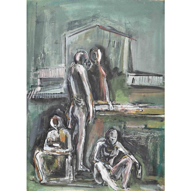 Angelo Canevari, At the End of the Night, Original Mixed Media on Paper, 1967 For Sale