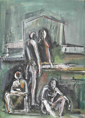 Angelo Canevari, At the End of the Night, Original Mixed Media on Paper, 1967