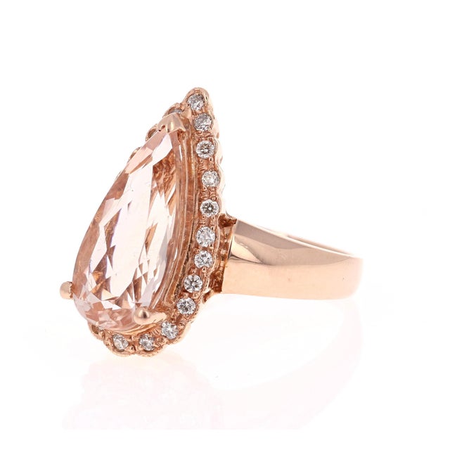 Contemporary 4.72 Carat Pear Cut Morganite Diamond 14 Karat Rose Gold Ring, Size 7.75 For Sale - Image 3 of 7
