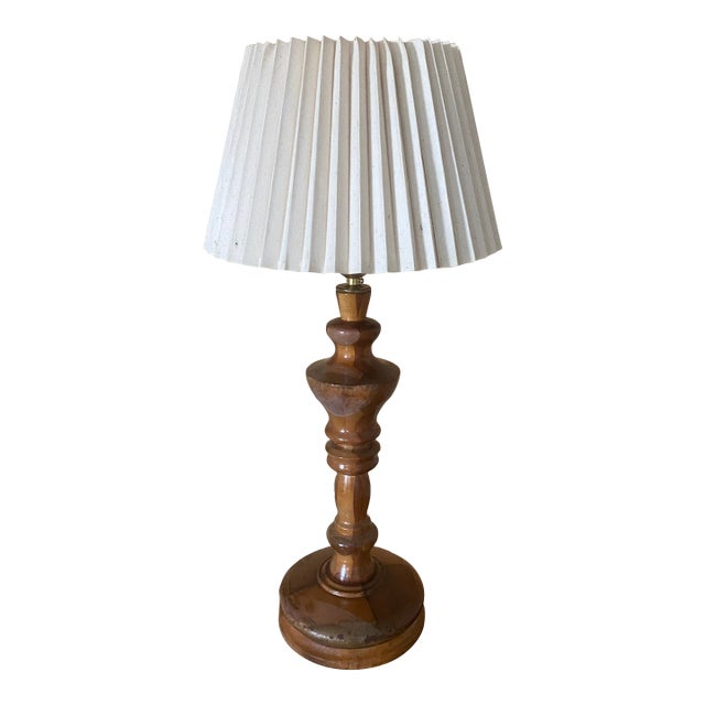 Charming Carved Wood Turned Lamp For Sale
