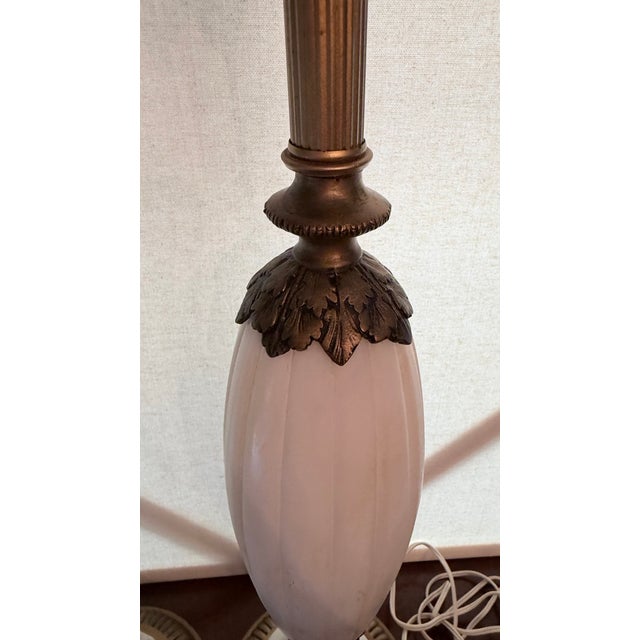 Vintage Mid-Century Modern Neoclassical Carved Alabaster & Brass Spindle Table Lamps - A Pair. For Sale - Image 11 of 18