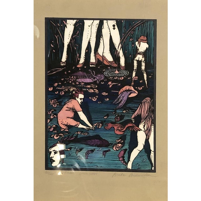 Paper Hand-Colored Abstract Block Prints in Acrylic Frame by Beato P. Set of 4 For Sale - Image 7 of 7
