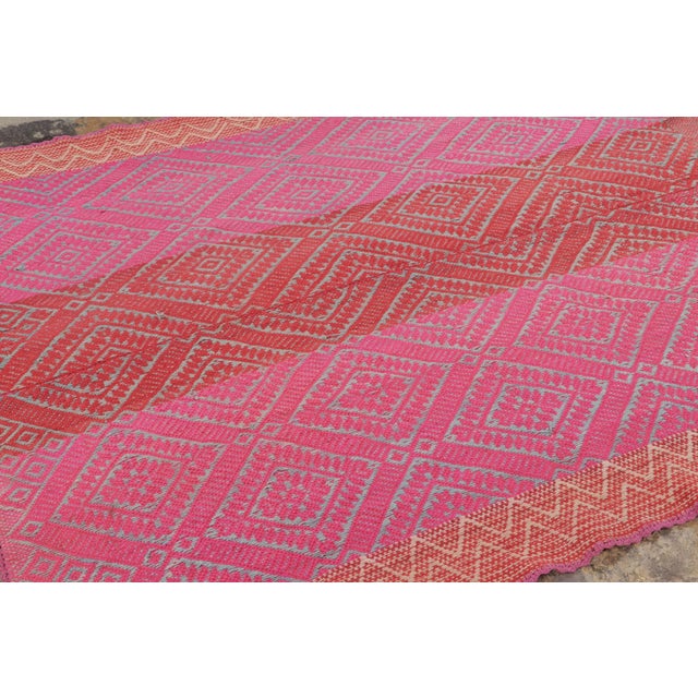 Rug & Kilim Vintage Frazada Kilim in Pink & Red Geometric Patterns - Rug & Kilim For Sale - Image 4 of 7