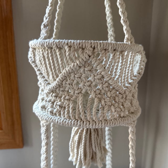 Textile Handwoven Cotton Macrame Tiered Plant Hanger For Sale - Image 7 of 8