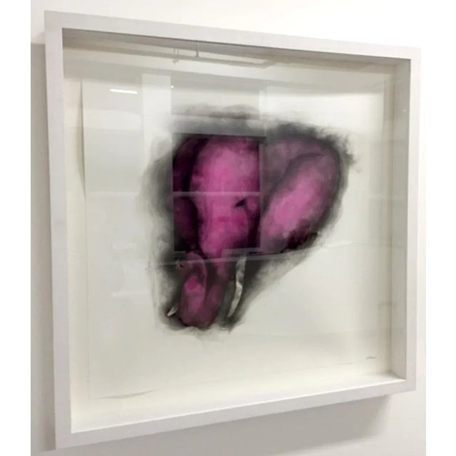 Elephant in the room ii - smoke on paper, framed on a contemporary box frame - all archival materials. Artwork size: 32x32...