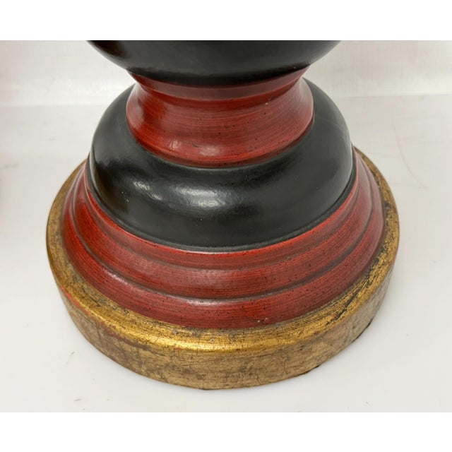 1960s Red Black & Gilt Ceramic Table Lamps, American Modern - a Pair For Sale - Image 16 of 18