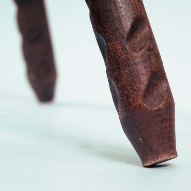 Brutalist Tripod Side Table in Carved Wood, 1960s For Sale - Image 5 of 13
