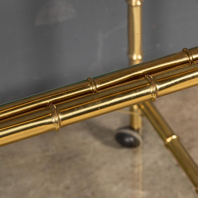 20th Century French Bamboo Effect Brass & Glass Drinks Trolley, 1970s, Set of 2 For Sale - Image 12 of 16
