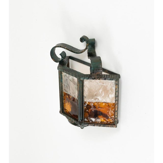 Mid-Century Sconces in Iron and Hammered Glass attributed to Longobard, Italy, 1970s, Set of 2 For Sale - Image 12 of 15
