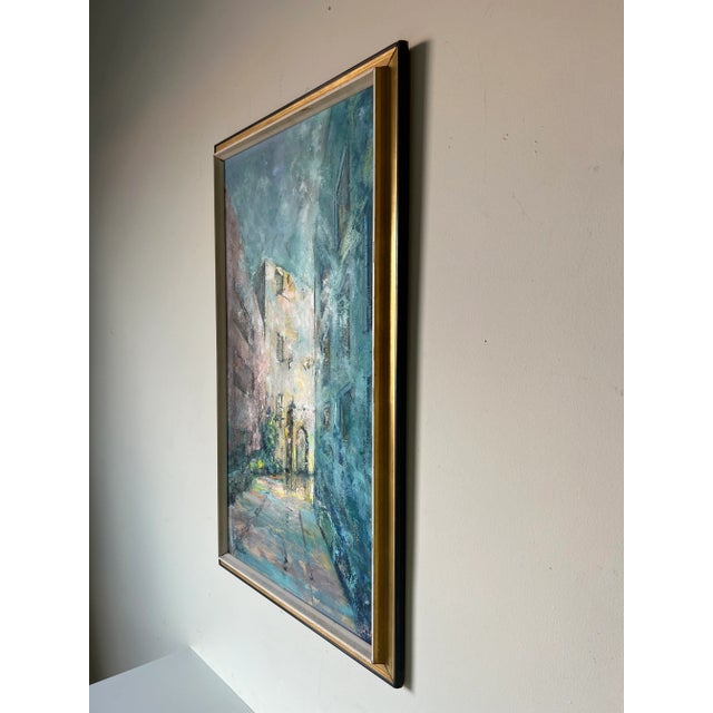 Abstract 70's Lilienstein Impressionist Street Scene Oil on Canvas Painting, Framed For Sale - Image 3 of 11