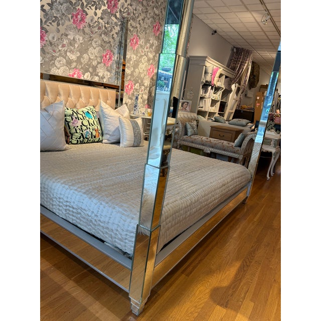 Pink Mirrored Four Poster Bed King For Sale - Image 8 of 12
