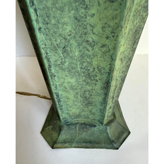 Contemporary Vintage Verdigris Metal Table Lamp With Faceted Base & Tapered Shade For Sale - Image 3 of 12