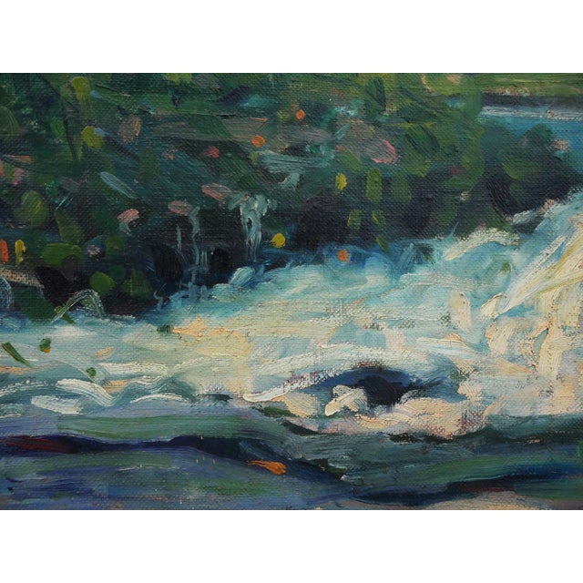 Clarence Bolton "The Brook" Green and Blue Abstract Impressionist Waterscape Painting, Mid-20th Century For Sale - Image 11 of 12