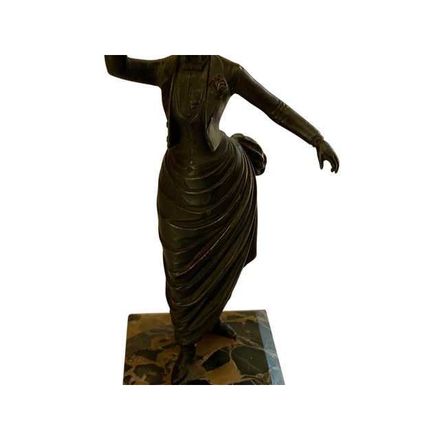 1920s Art Deco Victorian Style Stage Girl Dancer Bronze Figurine Marble Base For Sale - Image 5 of 9