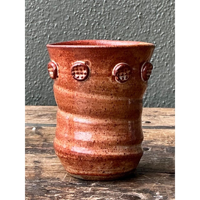 Vintage Studio Pottery Textured Ceramic Vase For Sale In West Palm - Image 6 of 16