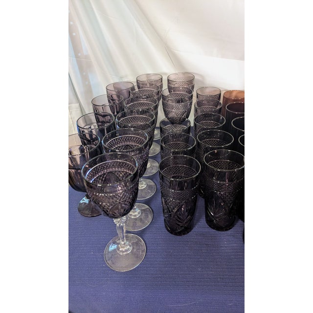 Vintage Amethyst Glass Dinnerware Set W/ Display - 59 PCS For Sale - Image 4 of 5