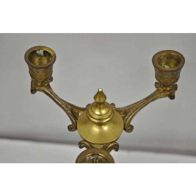 Antique French Renaissance Gothic Figural Brass 16" Candelabra W/ Lions - A Pair For Sale In Philadelphia - Image 6 of 12