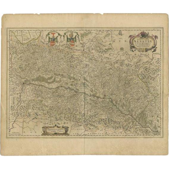 Antique Map of the Alsace Region of France by Janssonius, 1650 For Sale