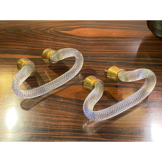 Mid-Century Modern Torchon Murano Glass Handles or Wall Brackets from Venini, Italy, 1950, Set of 2 For Sale - Image 3 of 12