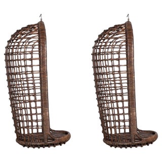 Mid-Century French Bamboo Rattan Swinging Egg Chair For Sale